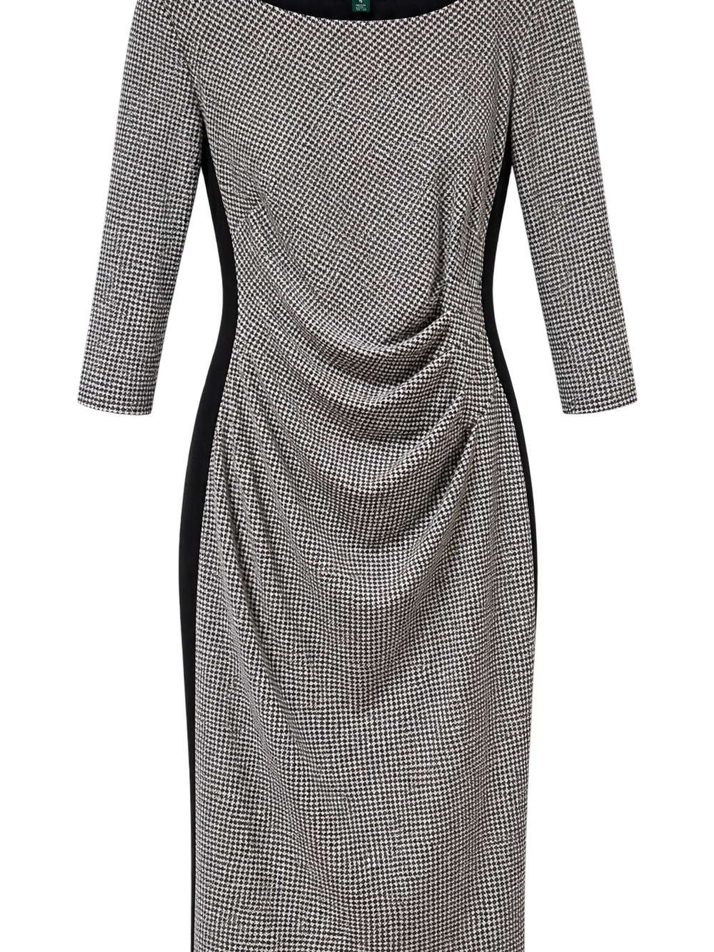 Ralph Lauren Black and White Houndstooth Draped Sheath Dress